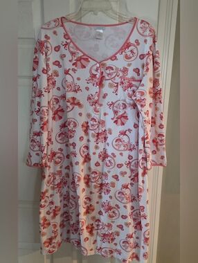 Cotn Collection Floral Paisley Pima Cotton Long Sleeve V-Neck Nightgown XL